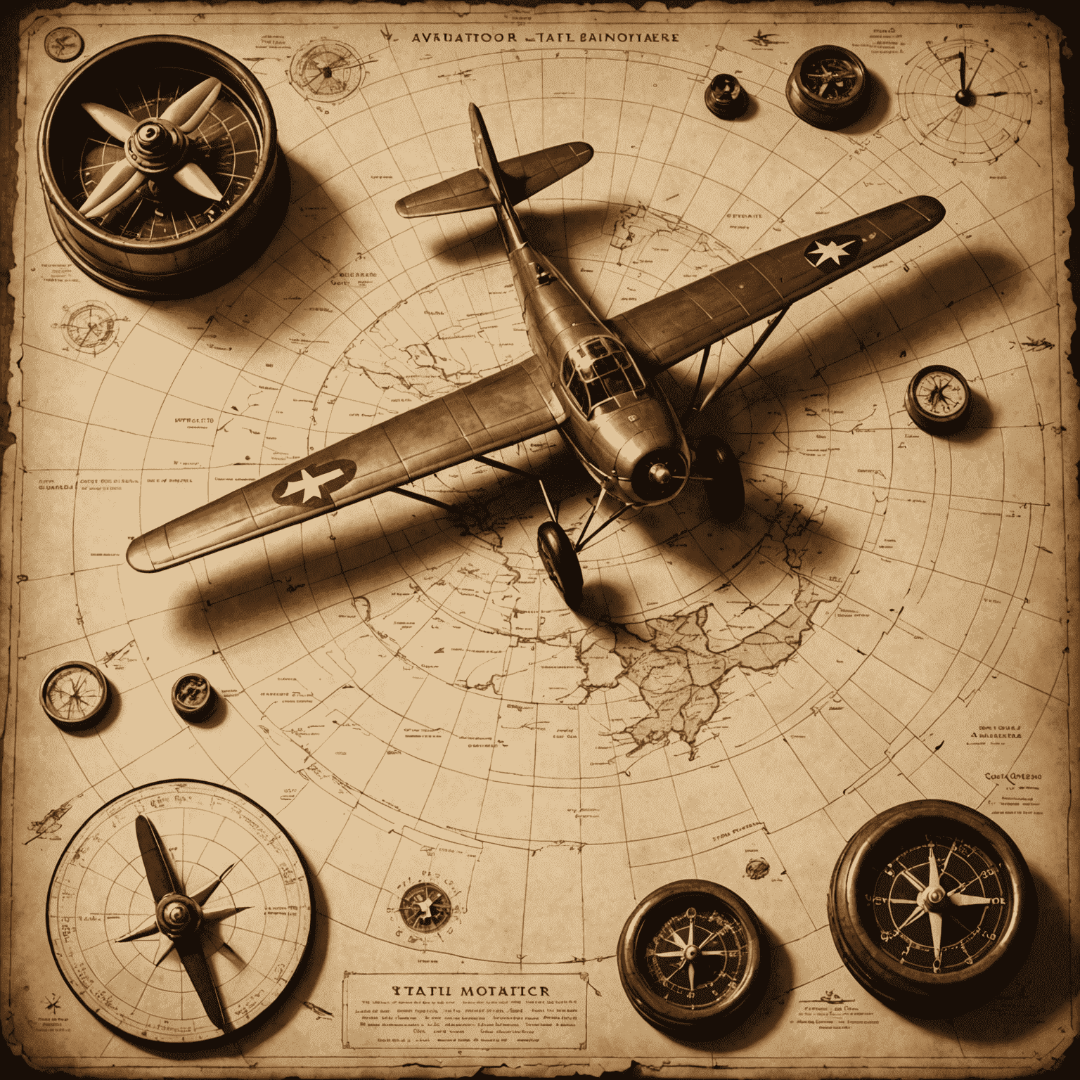 A sepia-toned image of vintage aviation charts and game pieces, symbolizing strategic planning in Aviator